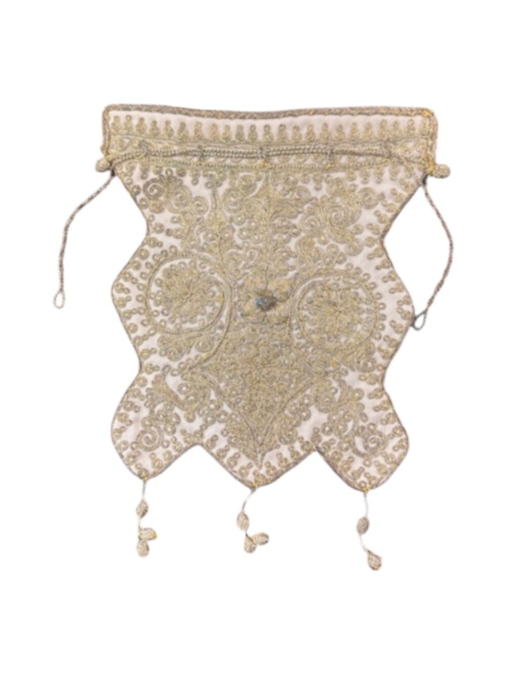 Antique Ottoman 19th Century Collectable Gold Gilt Thread Embroidered Soft Ivory